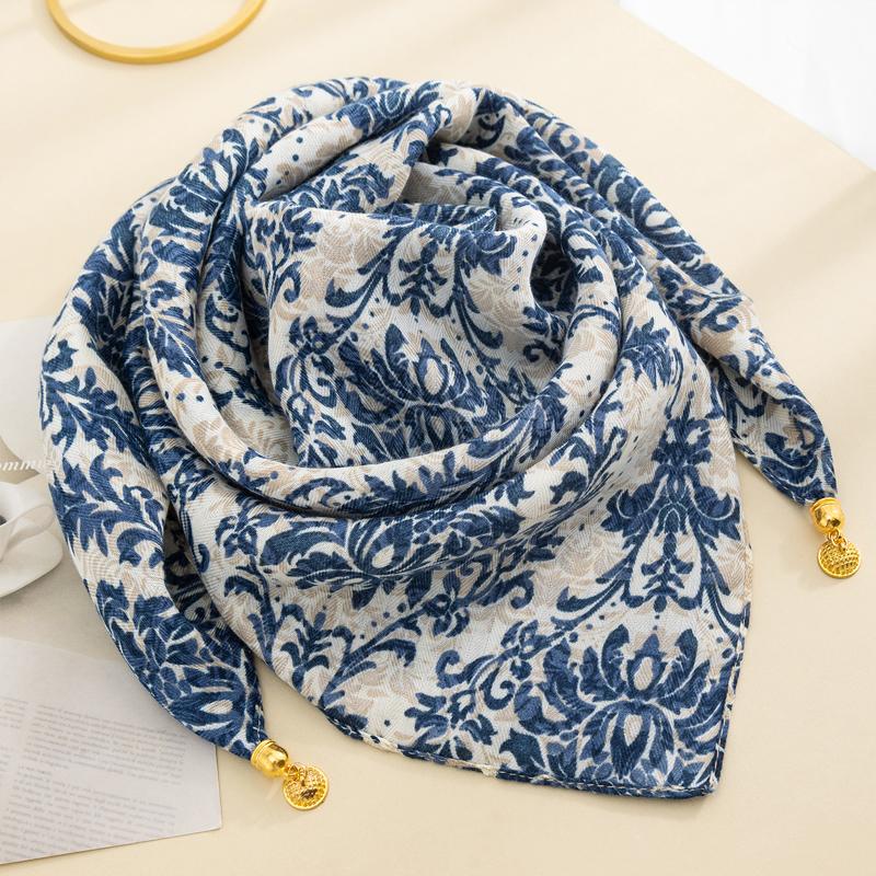 1PC Necklace French Style Magnetic Closure Gift Silk Scarf Luxury Painted Pattern Elegant Neck Scarf Versatile Multi-Color