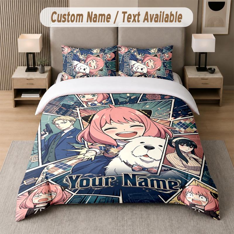 Spy × Family 3Pcs Bedding Set, Personalized Custom Name Text, 1 Duvet Cover & 2 Pillowcases For Bedroom