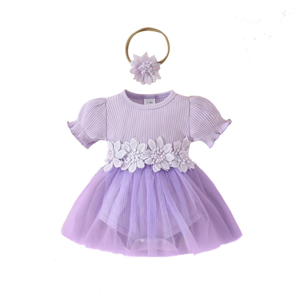 Kinder Freizeit Kurzarm Niedlich Mode Taille Applikation Babykleid