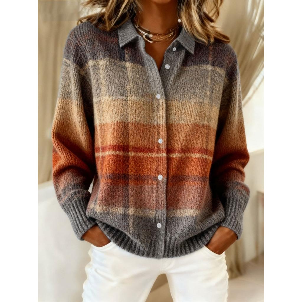 Damenhemd mit Revers und Strickjacke, Einfarbig gestrickt, 3D-Druck, Weihnachten, Herbst, Winter