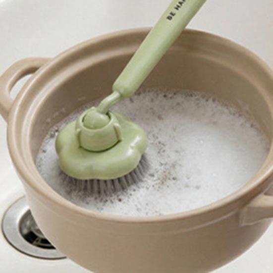Cleaning Brush Long Handle Oil-Proof 360-Degree Rotatable Head Pot Brush with PET High-Density Bristles Strong Stain Removal Cleaning Scrubber