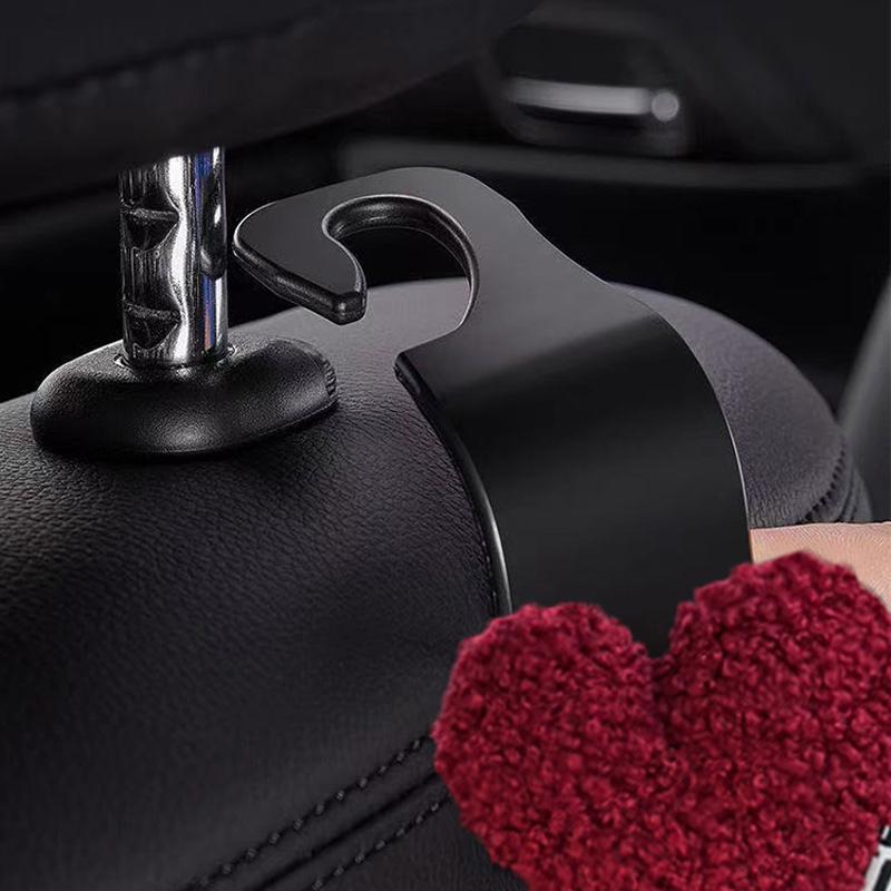 2pcs Cute Retro Red Heart Car Seat Back Hooks Vehicle Headrest Organizer Hanger for Groceries Bag Handbag Clips Auto Decortion