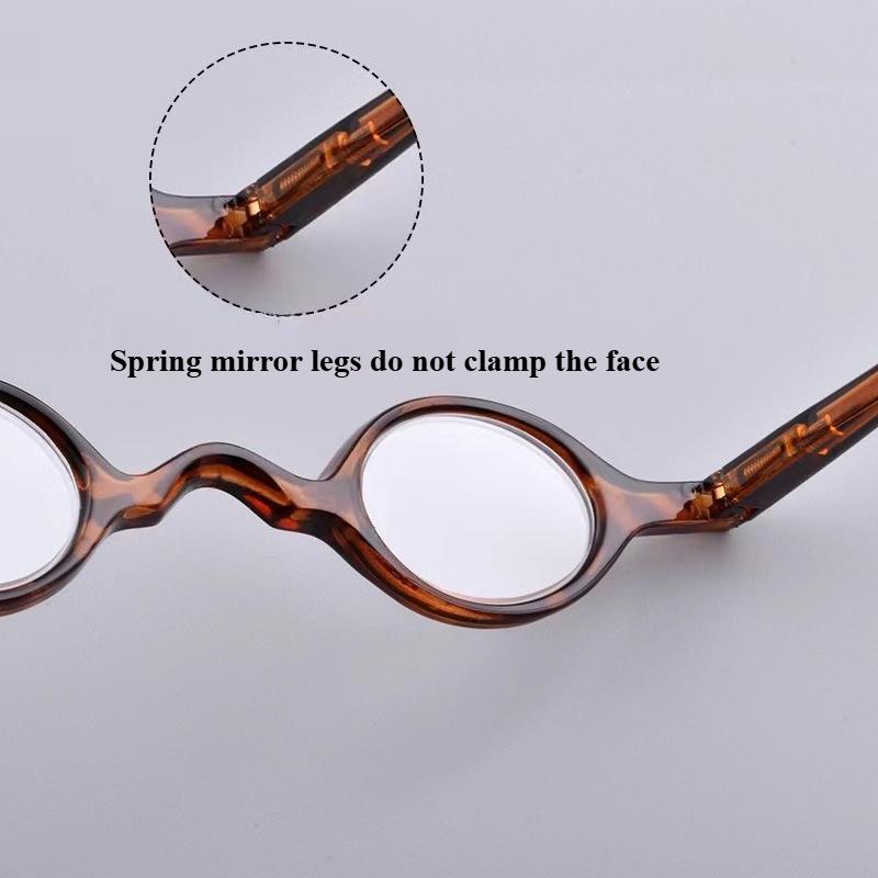 Small Round Frame Reading Glasses with Personalized Mini Retro Style for Men and Women, Fashionable Spring Leg Reading Glasses