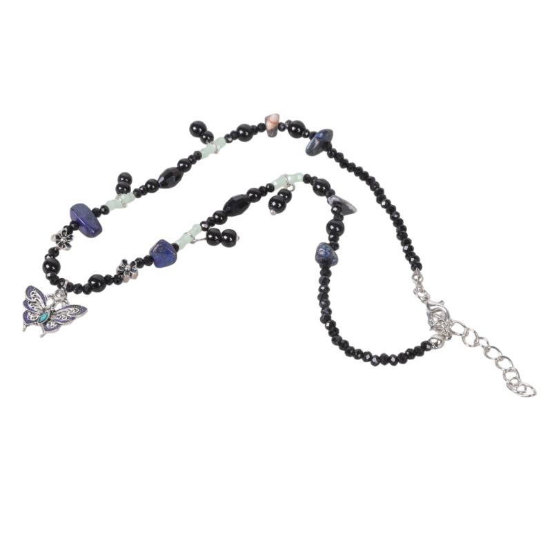 Fashion Metal Dragonflies Pendant Necklace Y2K Black Beads Chain Statement Choker Necklace for Women Club Punk Jewelry