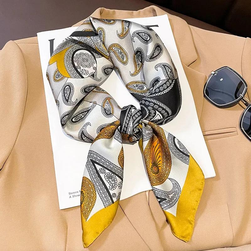 New 70*70cm Silk Satin Hair Scarf Women Handkerchief Printed Female Square Head Bandana Small Neck Muffler Hijab Lady Girl