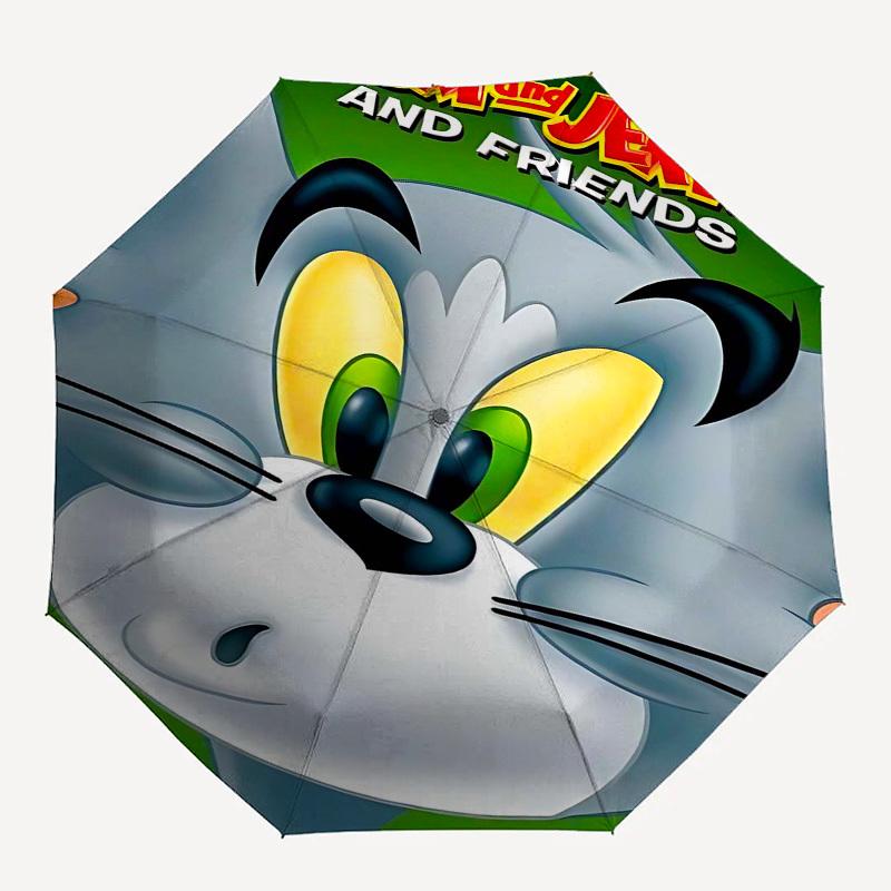 

1pc Tom and Jerry Automatic Folding Umbrella - Compact 8-Rib Design, Durable Plastic & Iron1166L