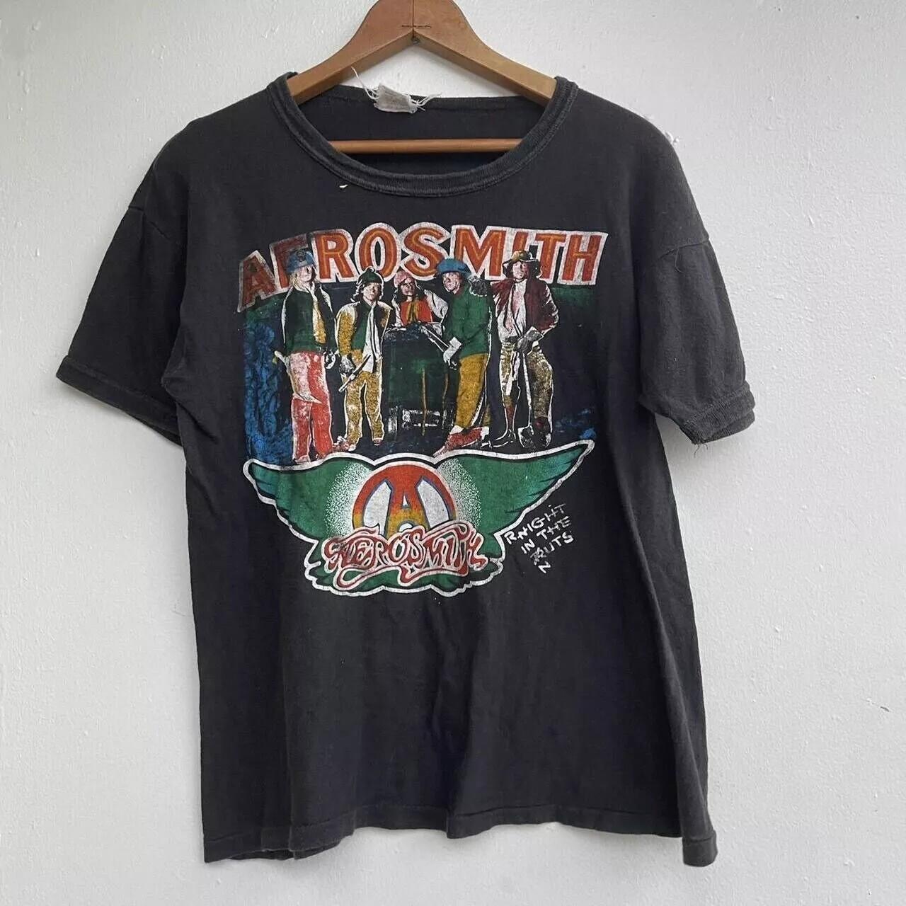 Vintage 70s Aerosmith Band Tshirt Gift Fan Black Short Sleeve Unisex Tshirt XXXXL