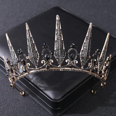 Barock Vintage Schwarz Kristall Strass Kronen Braut Königin Prinzessin Hochzeit Haar Zubehör Elegante Tiara Diadem Frauen Schmuck