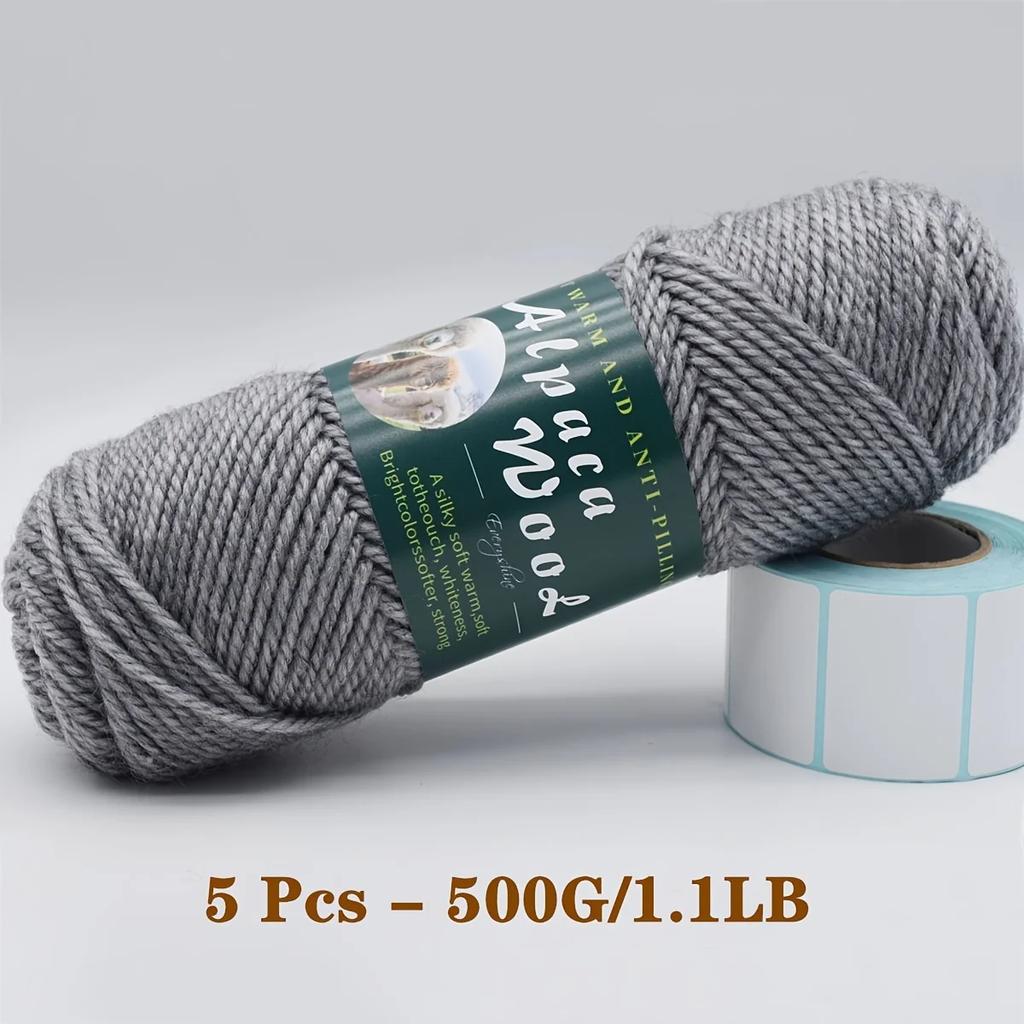 5er-Pack Alpakawolle Garn, Weiche & Warme Mischung zum Stricken von Pullovern, Schals, Mützen - Jeweils 0,5 kg, Mehrfarbige Auswahl