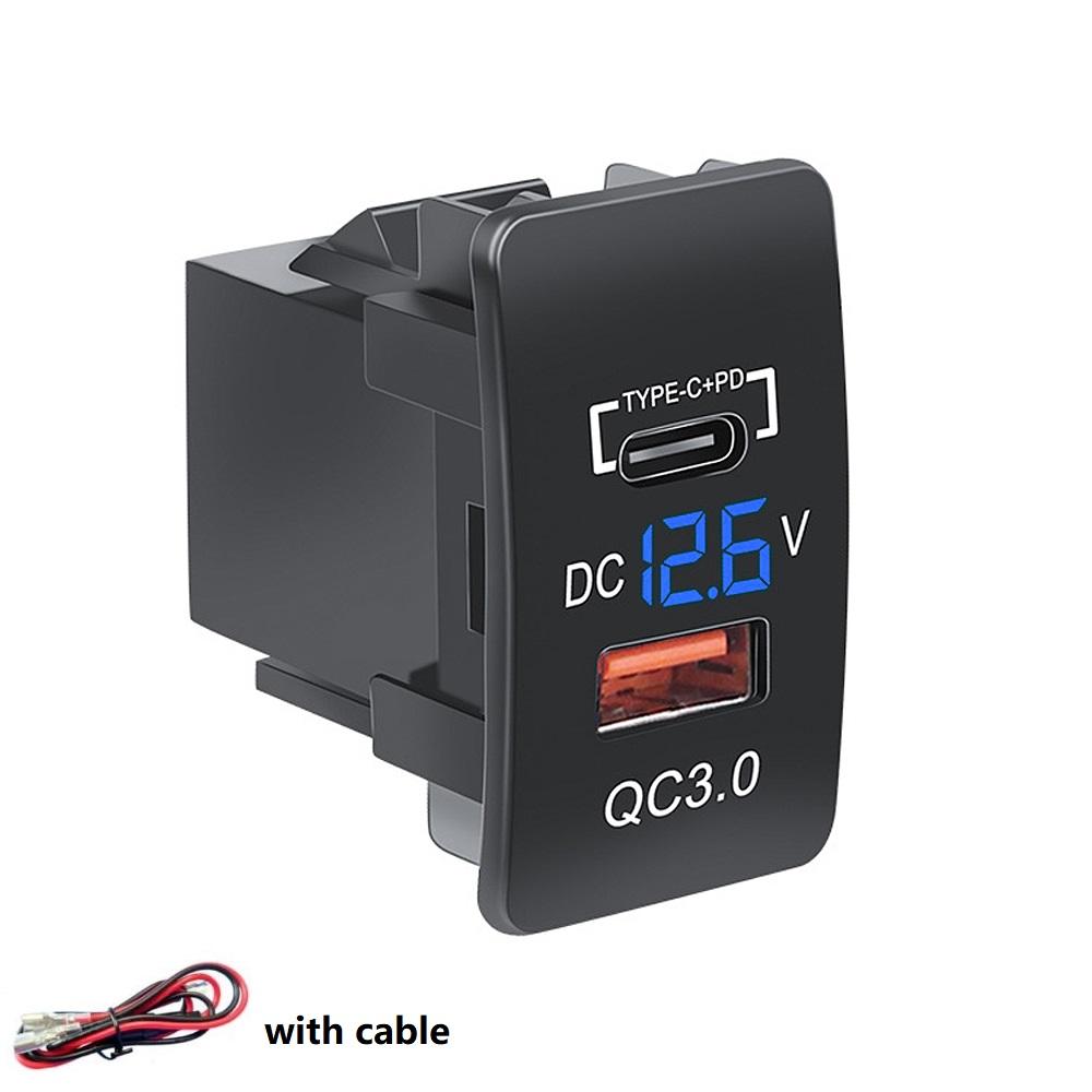 12V-24V Car Charger QC3.0 Type C PD with LED Voltmeter Outlet Waterproof USB Charging Port Adapter for Honda Old Style Modify