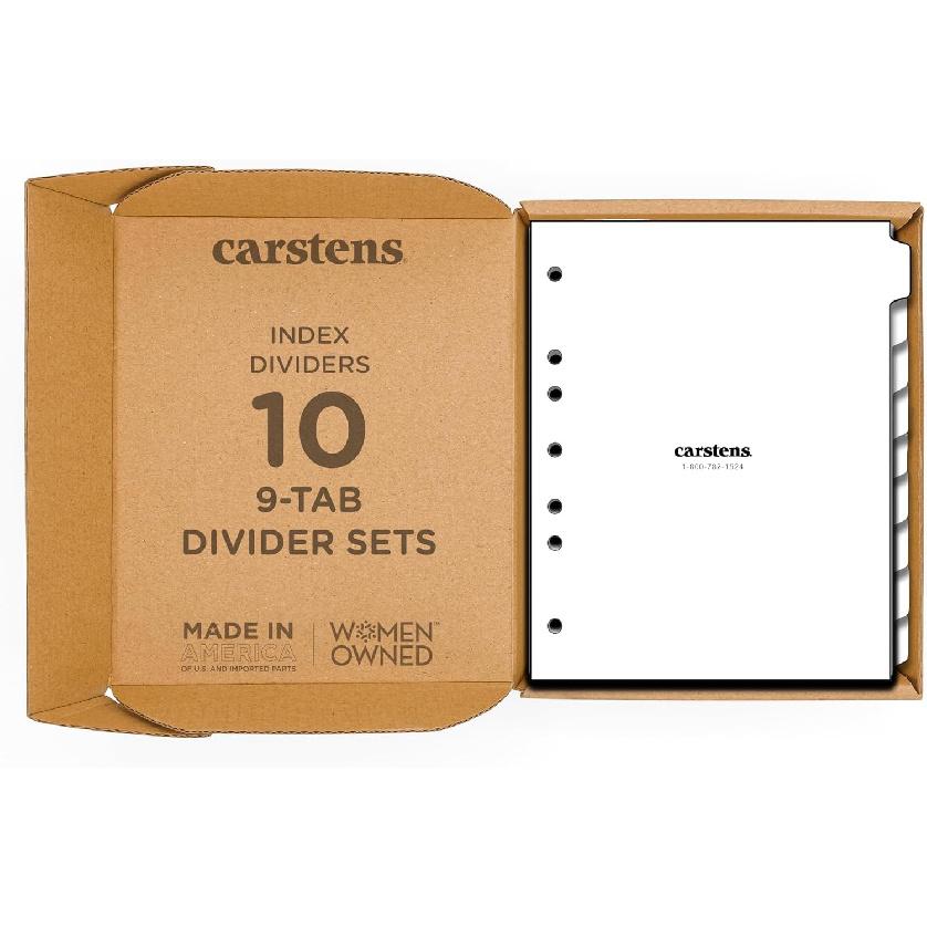 Carstens Heavy Duty Plastic Dividers, 9-Tab, White, for Side-Opening 3-Ring Binders, 1 Set 9-Tab белый