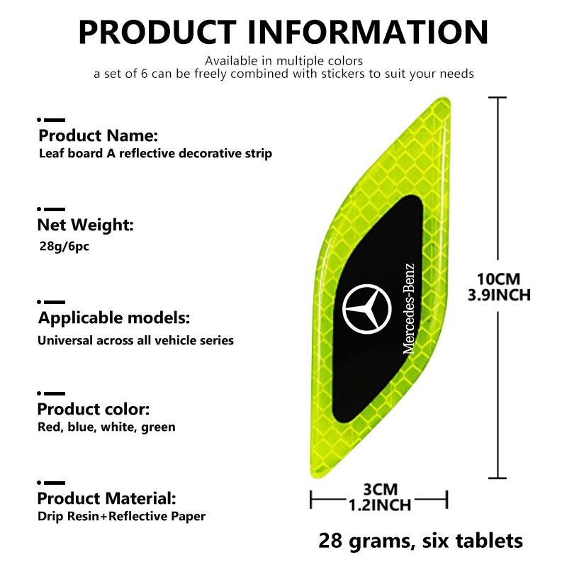 AABIB1 Car Reflective Sticker 3D Epoxy Car Styling Reflective Strips Safety Warning Stickers For Benz CITAN VITO SPRINTER CLS SLK Sport
