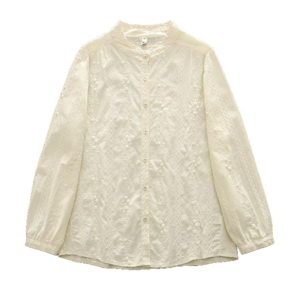 Women's 3D Embroidered Lace Shirt - Spring/Autumn 2026 Collection