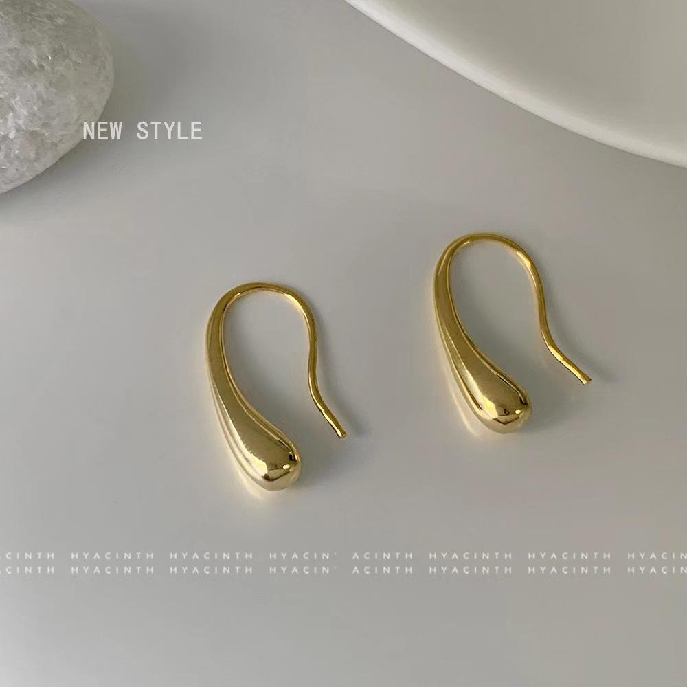 Korean design sense metal water drop ear hanging earrings women's French temperament niche high-end sense new trendy earrings exquisite