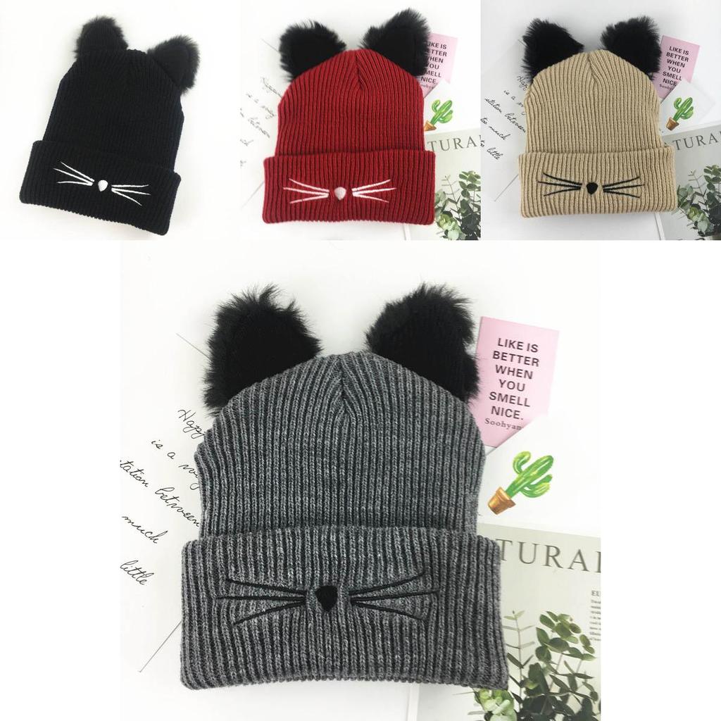 Luxurious Cat Ears Women Hat Knitted Acrylic Warm Winter Beanie Caps For Cold Seasons