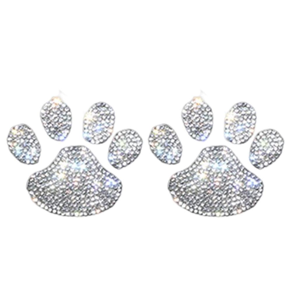 Rhinestone Embellished Paw Print Car Sticker Set with Strong Adhesives Water Resistant Decorative Decals Pack of Two