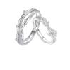 Customized Silver-Plated Linked Branch Couple Rings - Unique Christmas Gift for Girlfriend/Boyfriend