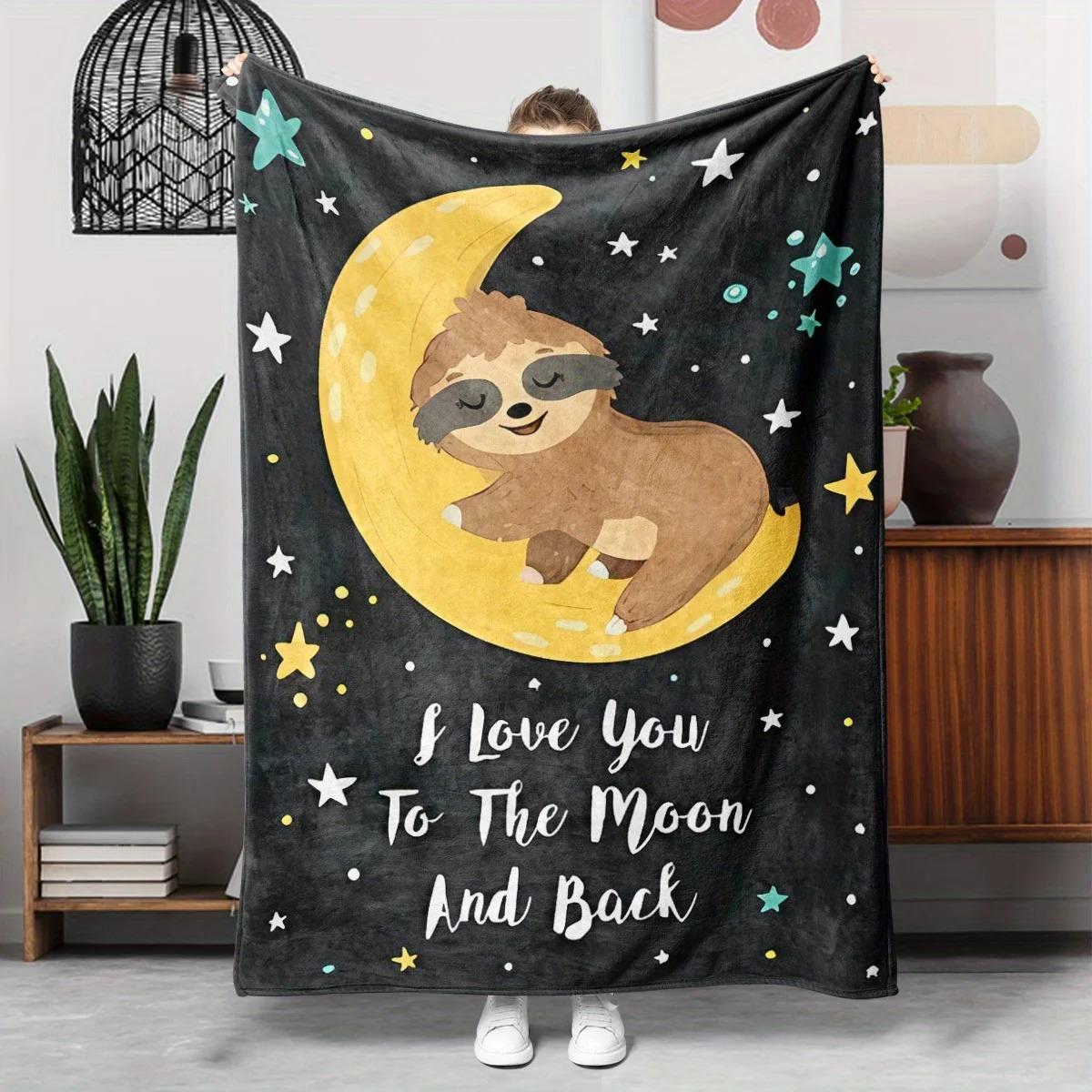

Cozy Hedgehog & Moon Print Flannel Throw Blanket | Perfect for Couch, Bed & Office | Ideal Christmas Gift 70x100cm білий