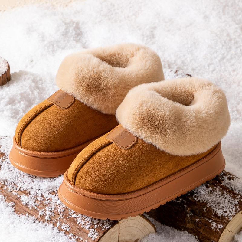 

Хлопковые тапочки для женщин Зимние снежные ботинки для дома и тепла в помещении с плюшевой толстой подошвой Тапочки для пары 36-37 коричневый