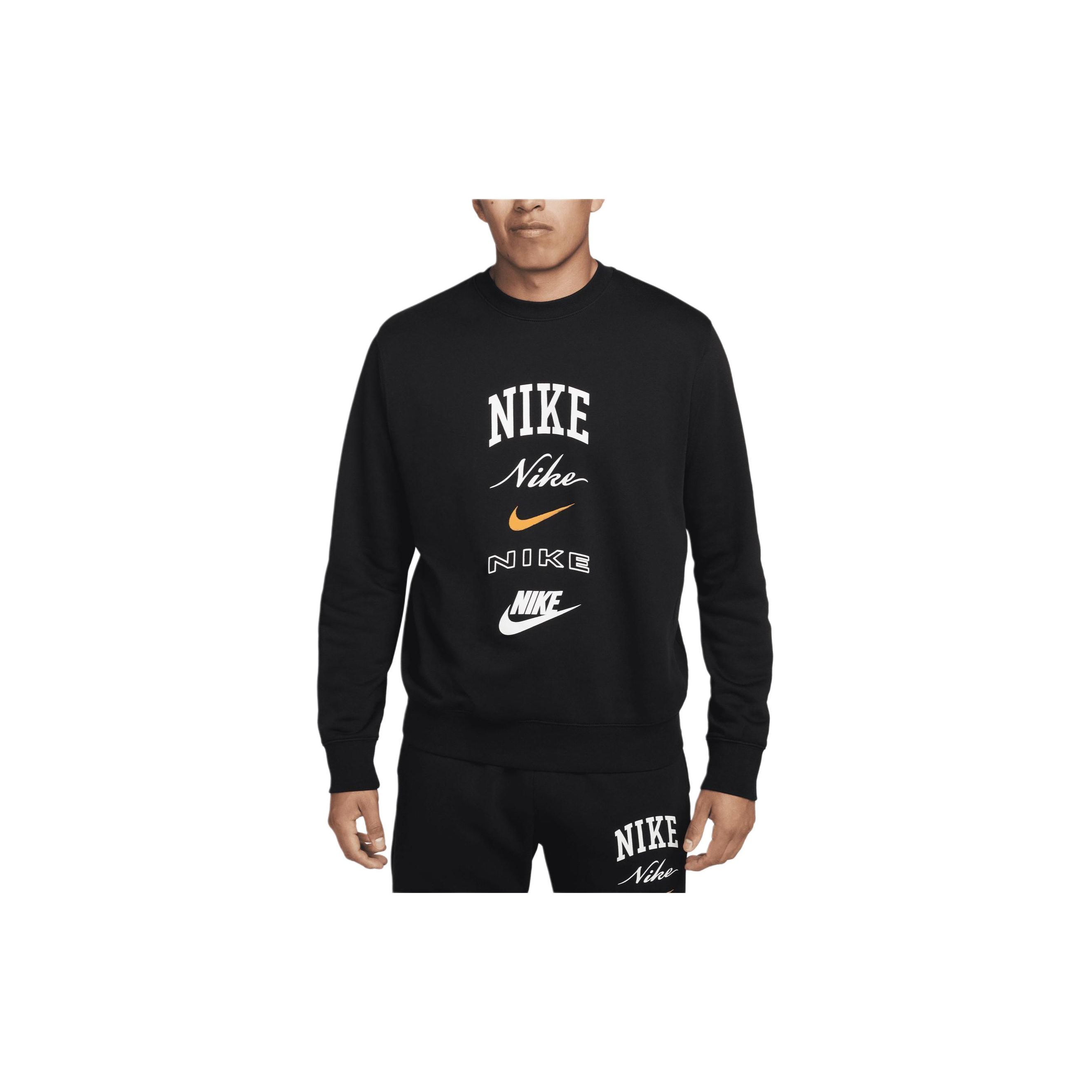 

Nike Клубный флисовый свитер с круглым вырезом и длинным рукавом, повседневная мужская толстовка, черный цвет FN2610-010 M