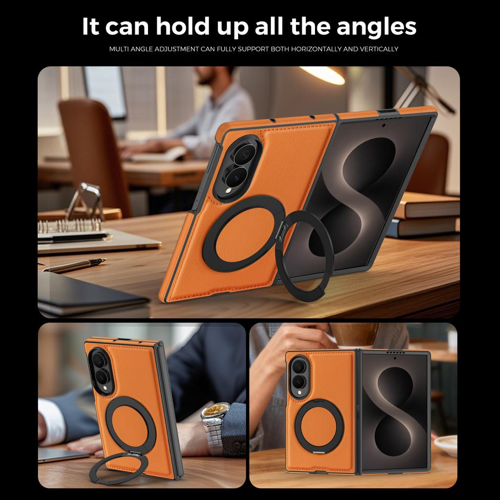 Luxury Business 360 Rotating Magnetic Stand Leather Case for Samsung Z Fold 8 Wide Shockproof for Magsafe Skin Feel Slim Cover