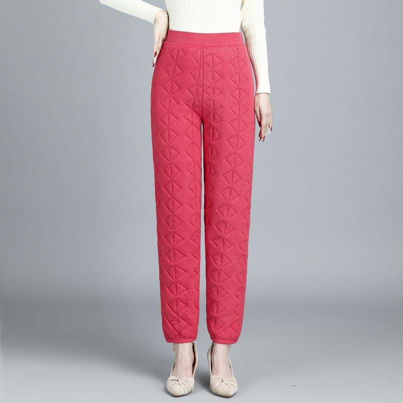 

Женские термоштаны для среднего и пожилого возраста, осенне-зимние утолщенные штаны из немецкого вельвета и шелкового хлопка, эластичные с высокой посадкой, эластичные леггинсы для мамы 4XL арбуз красный