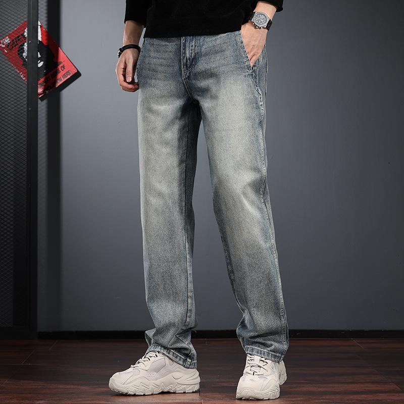 American Retro Washed Jeans Men's Autumn and Winter Loose Straight Fleece Pants Large Size Trendy Casual Tooling Trousers