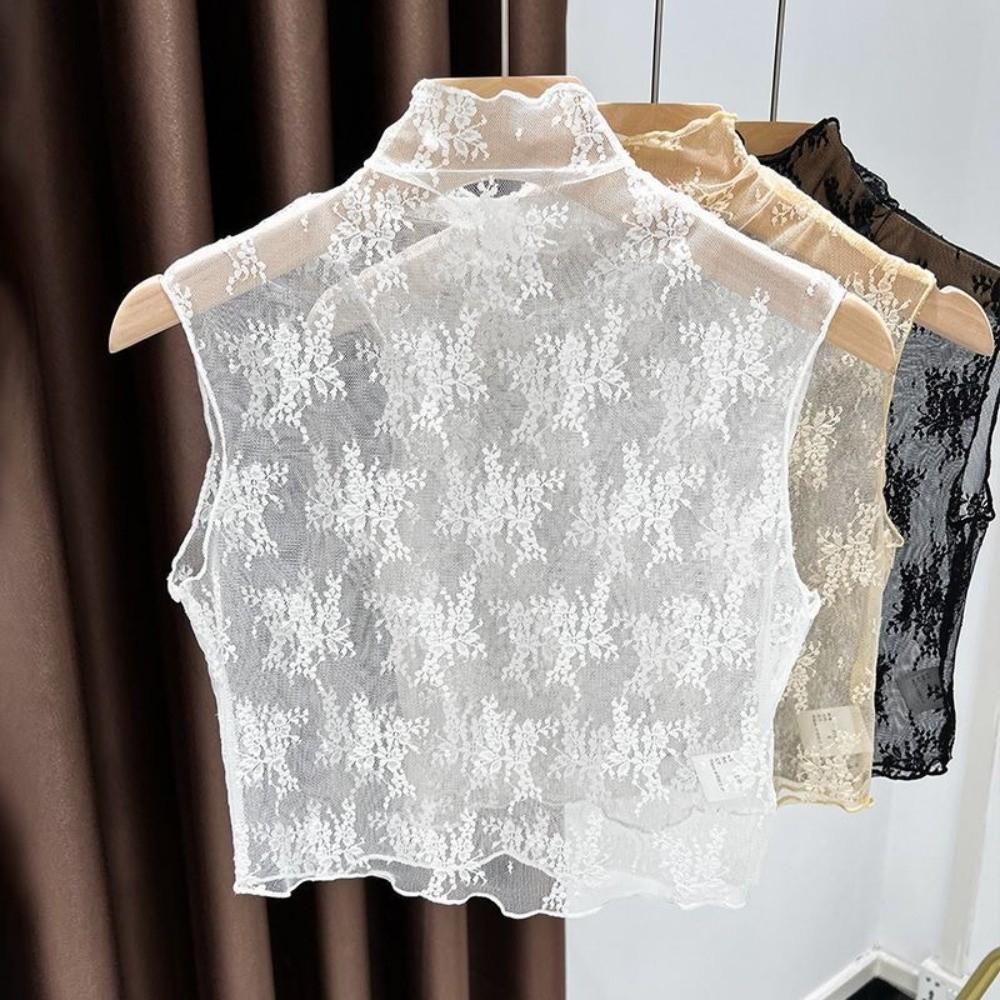 Elegant Mesh Base Layer Top Gauzy Detachable False Collar Fake Lace Floral Collar Casual