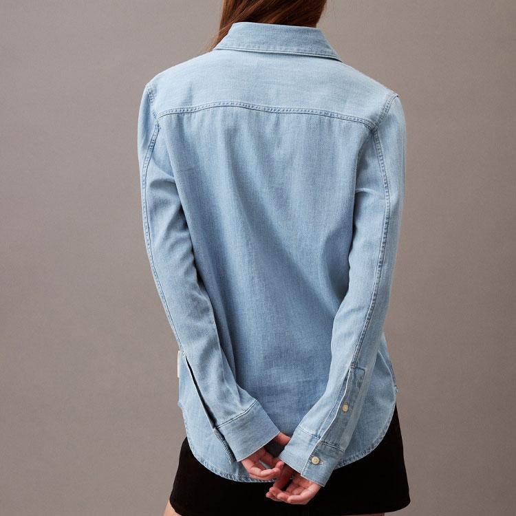 Calvin Klein Solid Color Spliced Comfortable Pointed Collar Long Sleeve Shirt Women Shirts Blue 40840WP-450