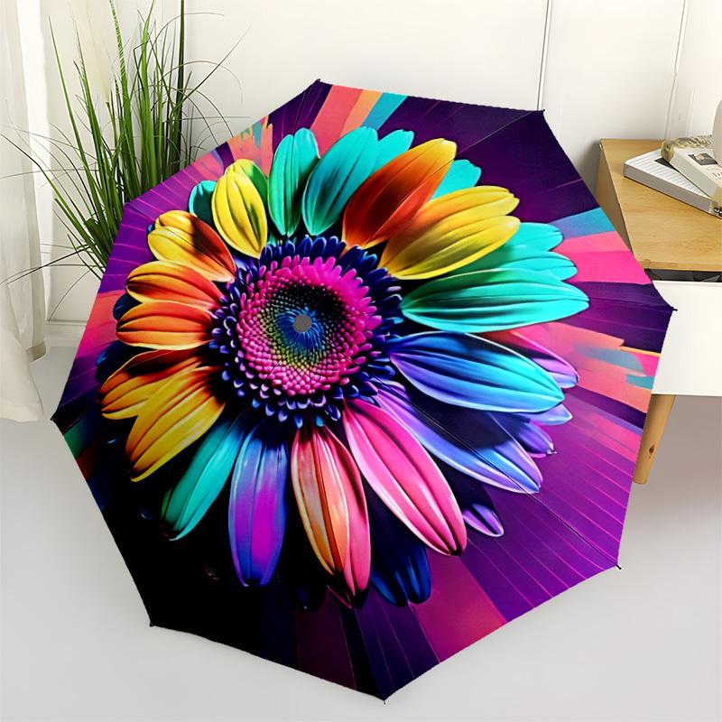 

1pc Colorful Daisy Flower Print Automatic Folding Umbrella - Portable Collapsible Design, 8-Rib Iron Frame, Durable Fabric yy251125124