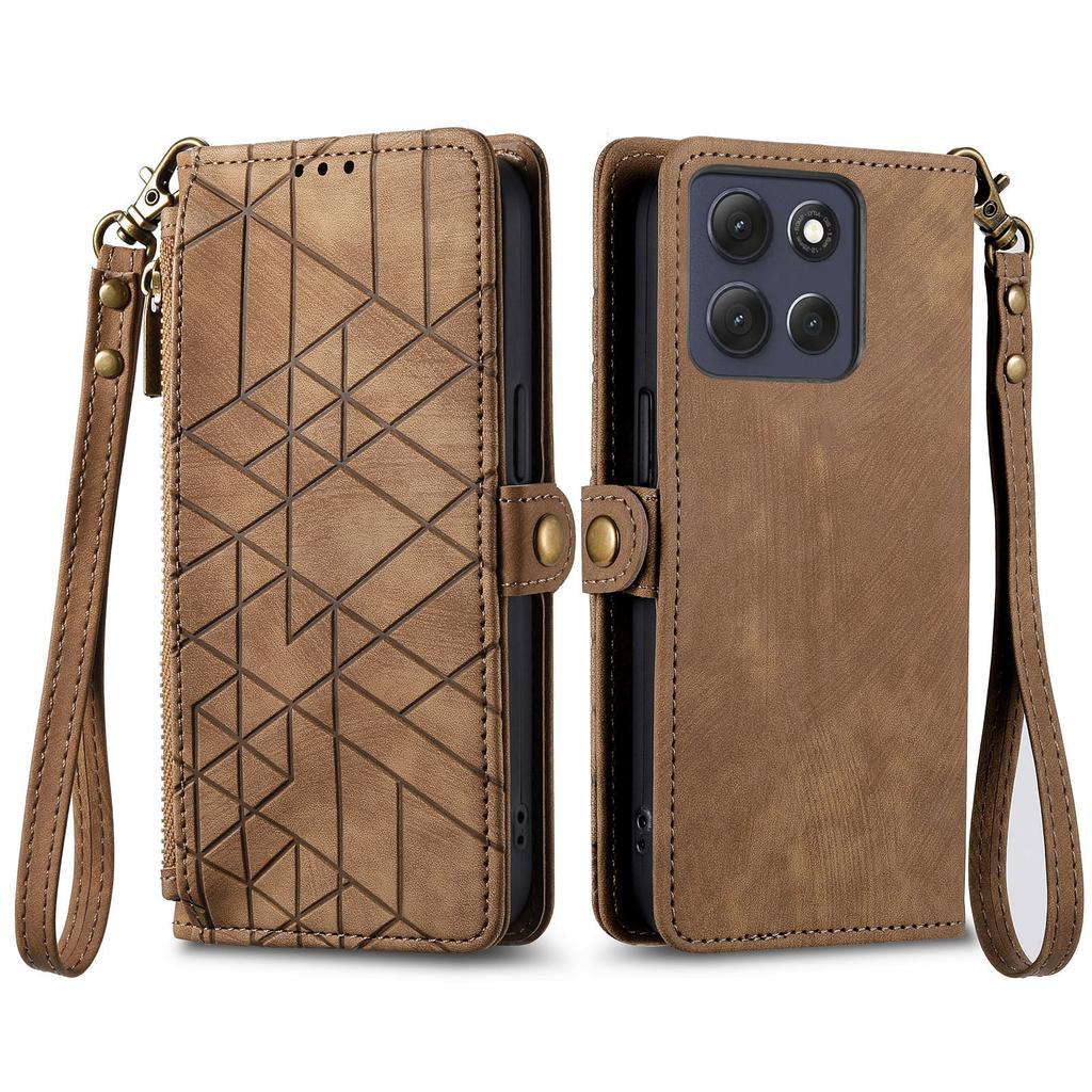For Motorola Moto G86 Power 5G Case Zipper Wallet Geometry Lines Leather Phone Cover with Strap