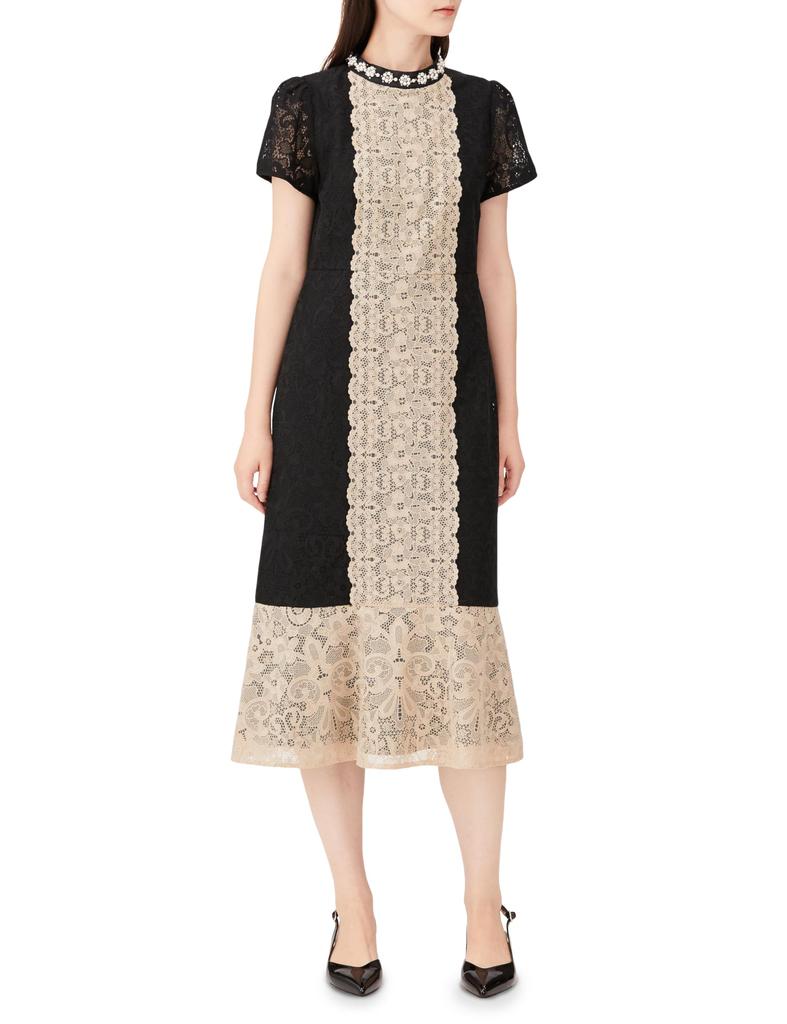 2023AW Bejeweled Collar Lace Dress for Size Black [Grace Continental] Women, 27,