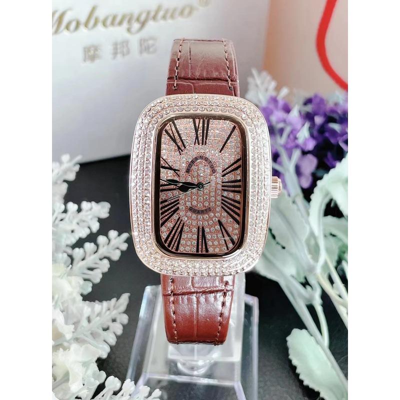 Women Quartz Watch Tonneau Oval Case Diamond Iced Out Reloj Roman Numerals Dial Luxury Clock Ladies Vintage Wristwatch