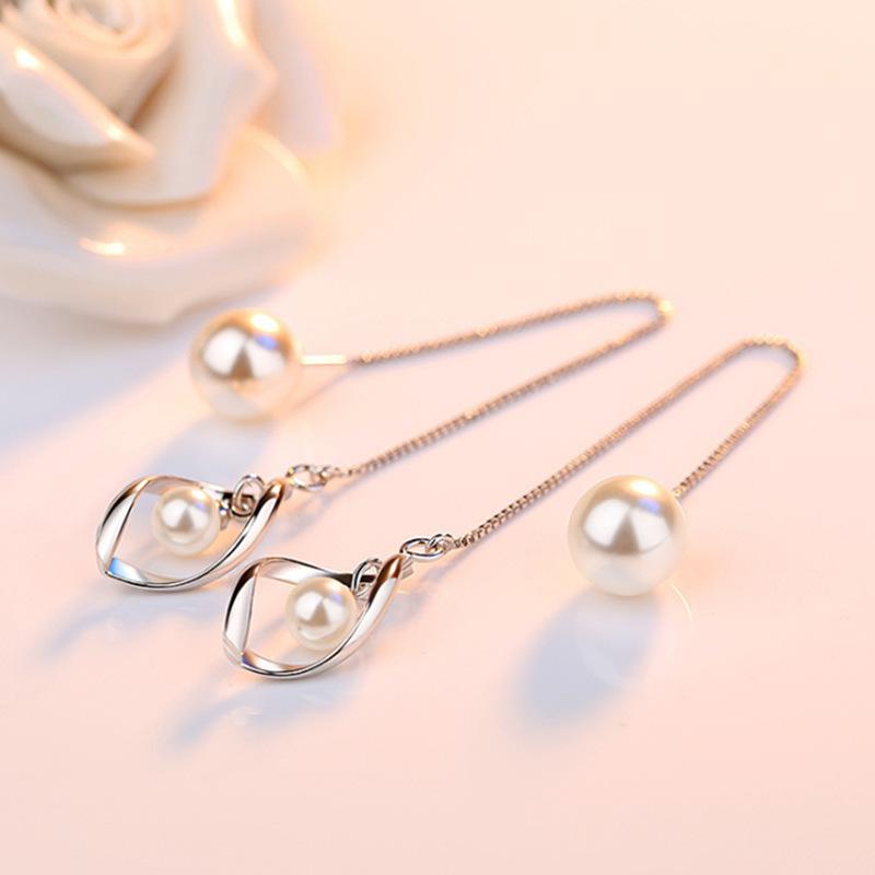 Tassel Pearl Earrings Long Tassel Temperament Versatile Ear Cable Twisted Pearl Ear Cable Women's Style