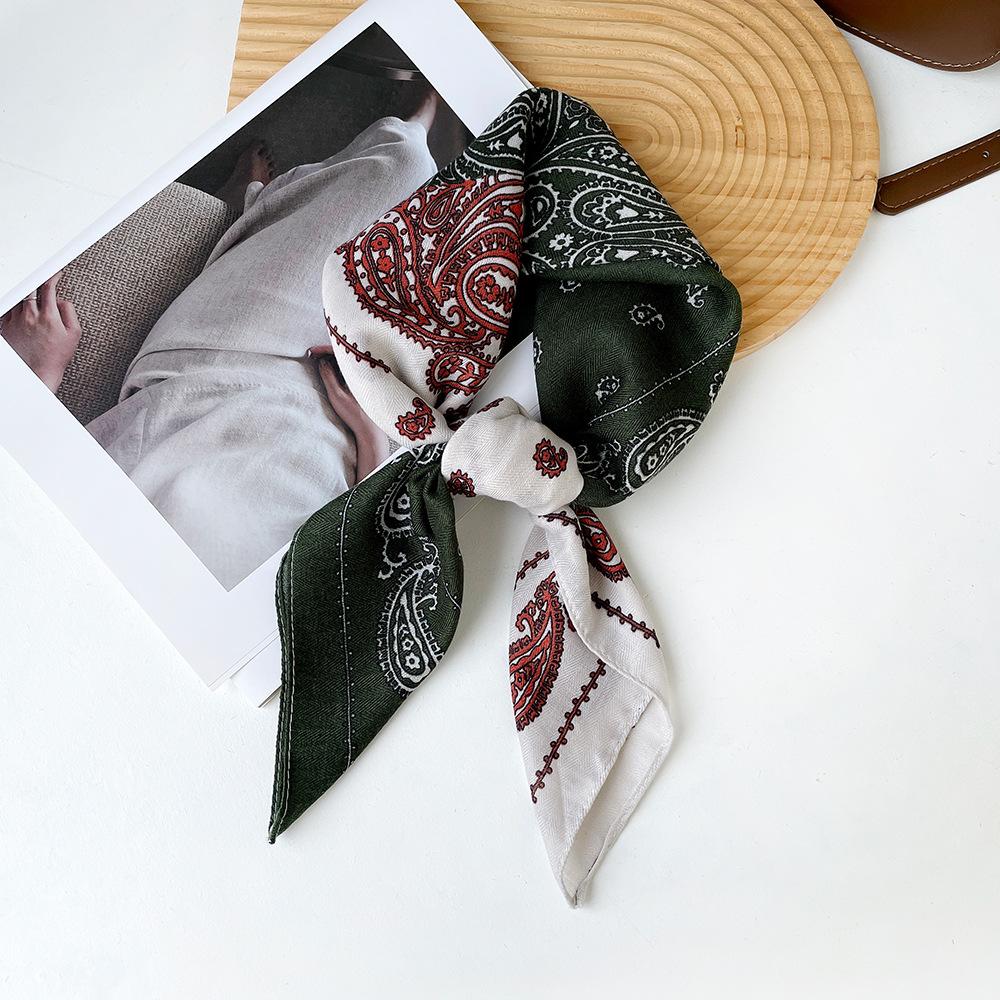 Mary Herringbone cashew silk scarf, color-blocking square scarf, literary vintage small scarf, decorative scarf, breathable scarf