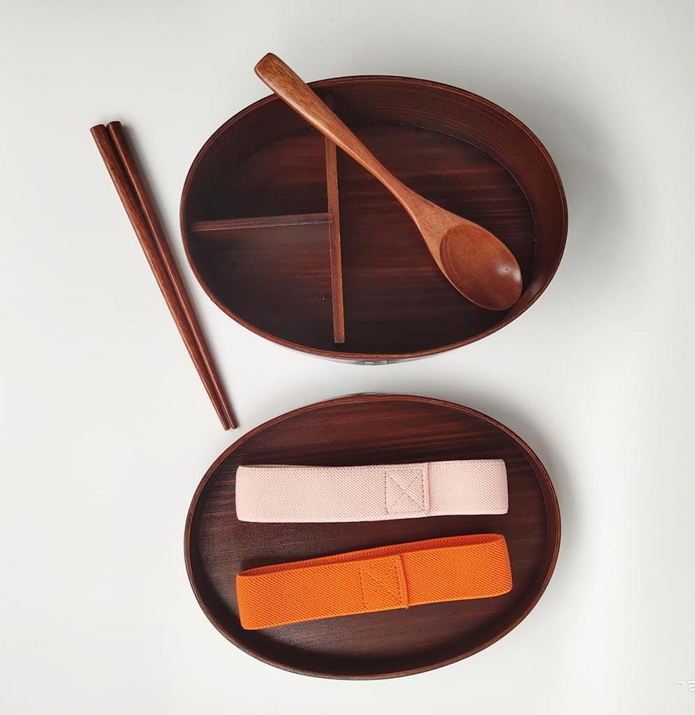 KXLCGYK Lightweight Bento 700ml Single with Cherry Blossom Drawstring Wooden Spoon and Natural Lacquer for and Students Box, Capacity, Oval, Tier,