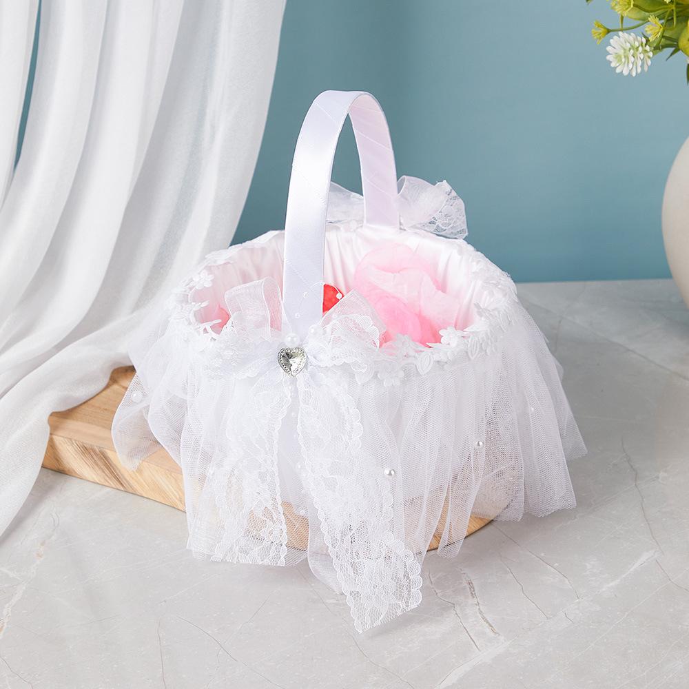 European Lace Bow Wedding Flower Girl Basket & Decorative Storage Basket