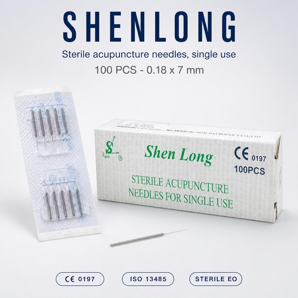 100 Stück Sterile Akupunkturnadeln Federgriff 0,18x7mm Einweg zur einmaligen Verwendung Shenlong 10 Blister à 10 Stück