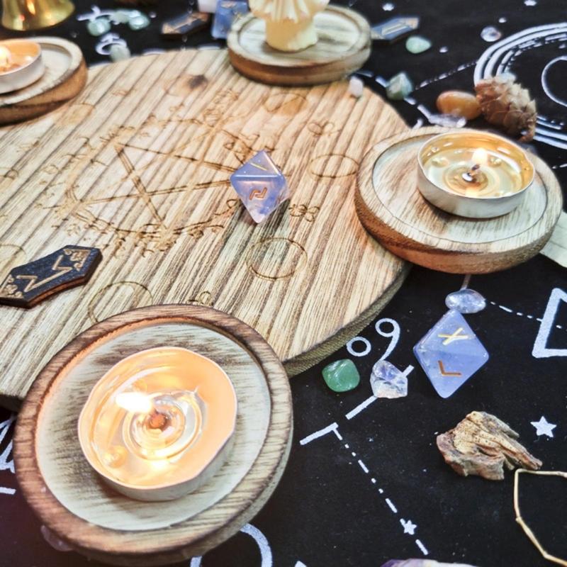 Candle Holder Board Astrology Pentacles Candlestick Plate Altars Witchcraft Wiccan Divination Decors Candle Holder Tray