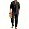 Mens Linen Hawaii Vacation Casual Outdoor Long Sleeve Shirt Straight Long Pants Set