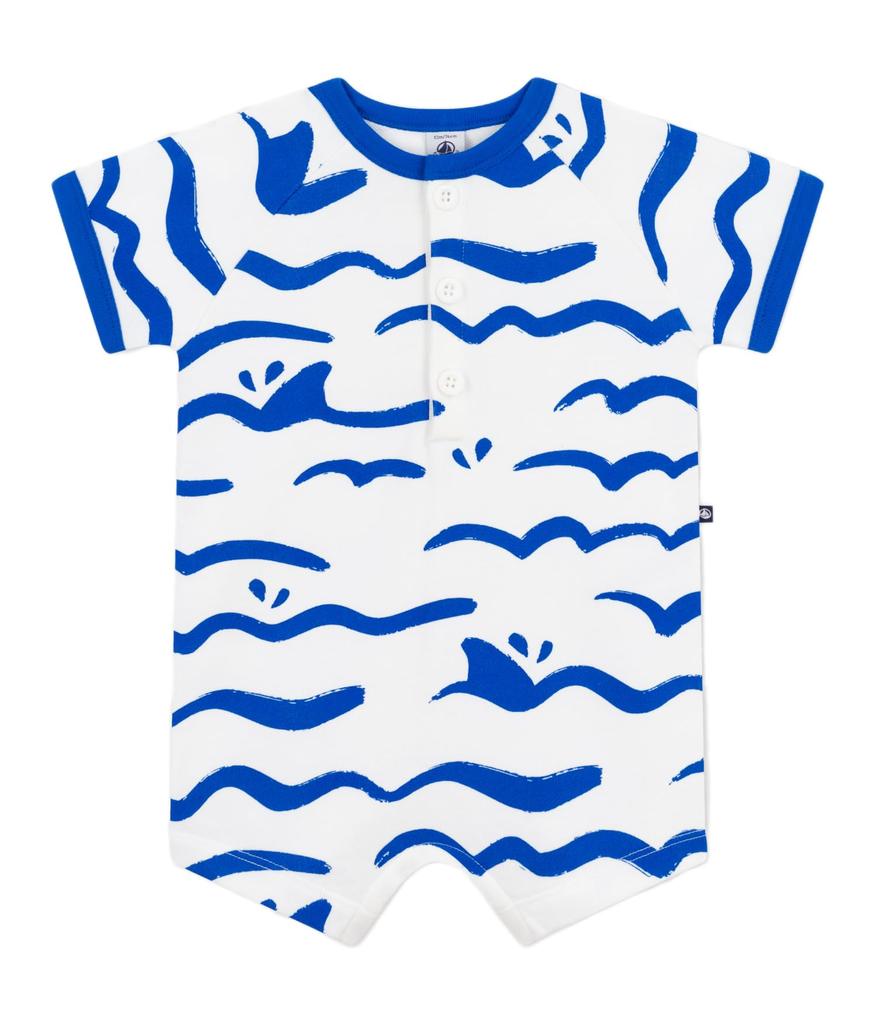 Short Romper A0CV5 Blue 12 months 74cm [Petit Bateau] Off-White/Royal