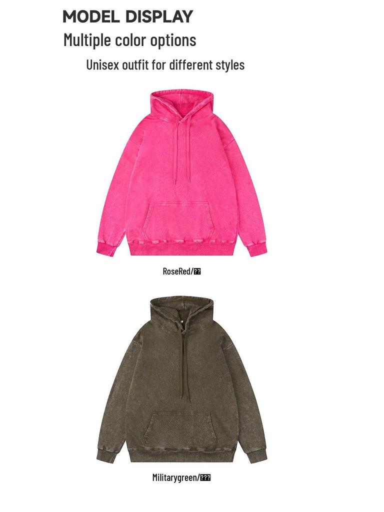 Men's Retro Wash-Faded Cotton Hoodie with Embroidered Logo