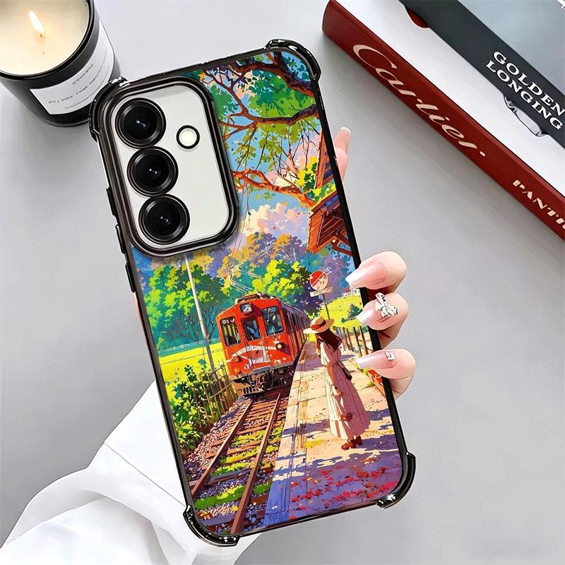 Retro Japanese Sakura Train Soft Phone Case For Samsung A17 A27 A07 A37 A57 A16 A56 A15 A55 A14 A54 A13 A53 A26 A36 A25 A35 A24
