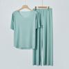 Women's Ice Silk Pajama Set Pullover Short Sleeve T-shirt And Pants Casual PJs Set Summer 2 Piece Loungewear