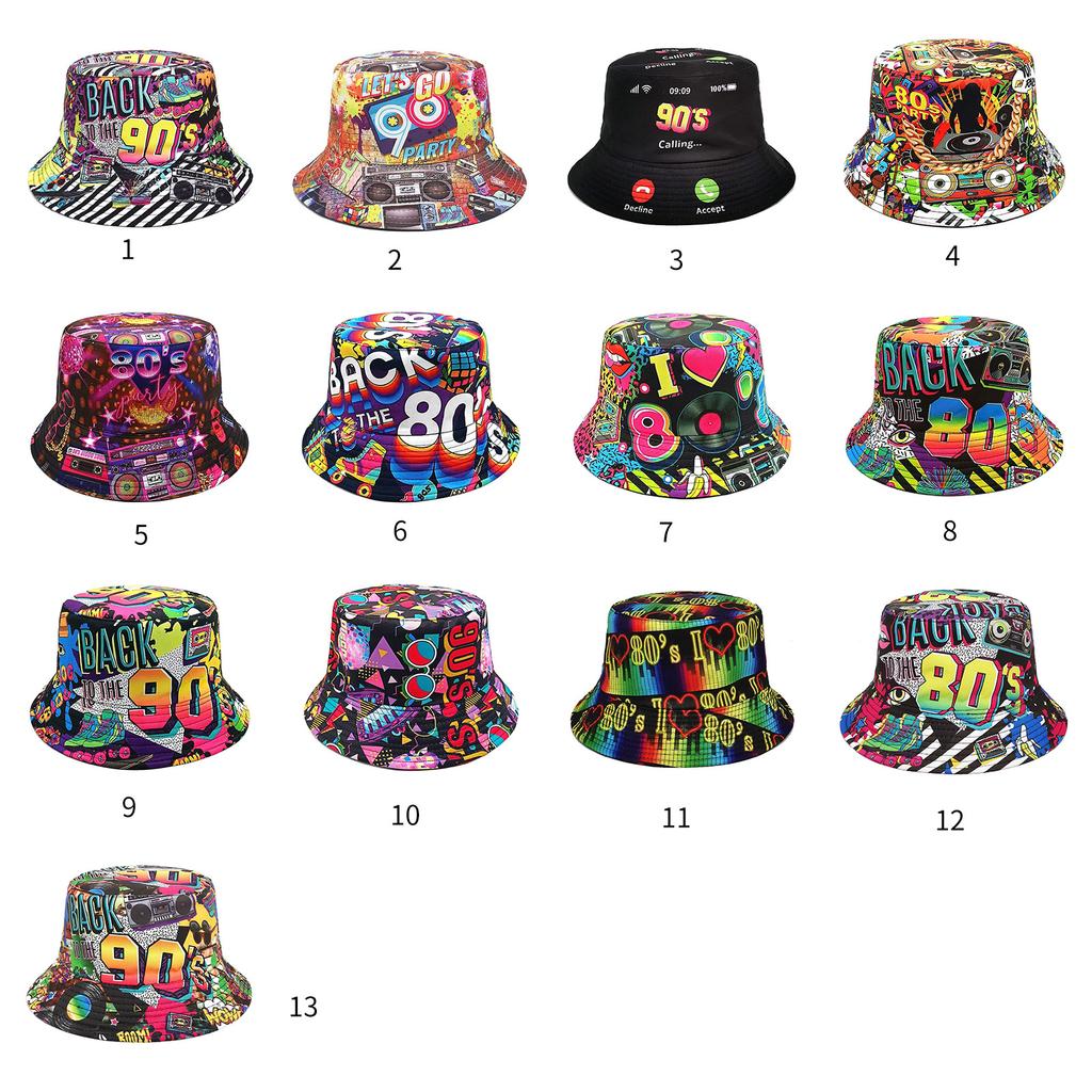 Foldable Bucket Hat Adult 80s 90s Nostalgic Colorful Print Fisherman Hat Fashion Reversible Hat for AllAge Person