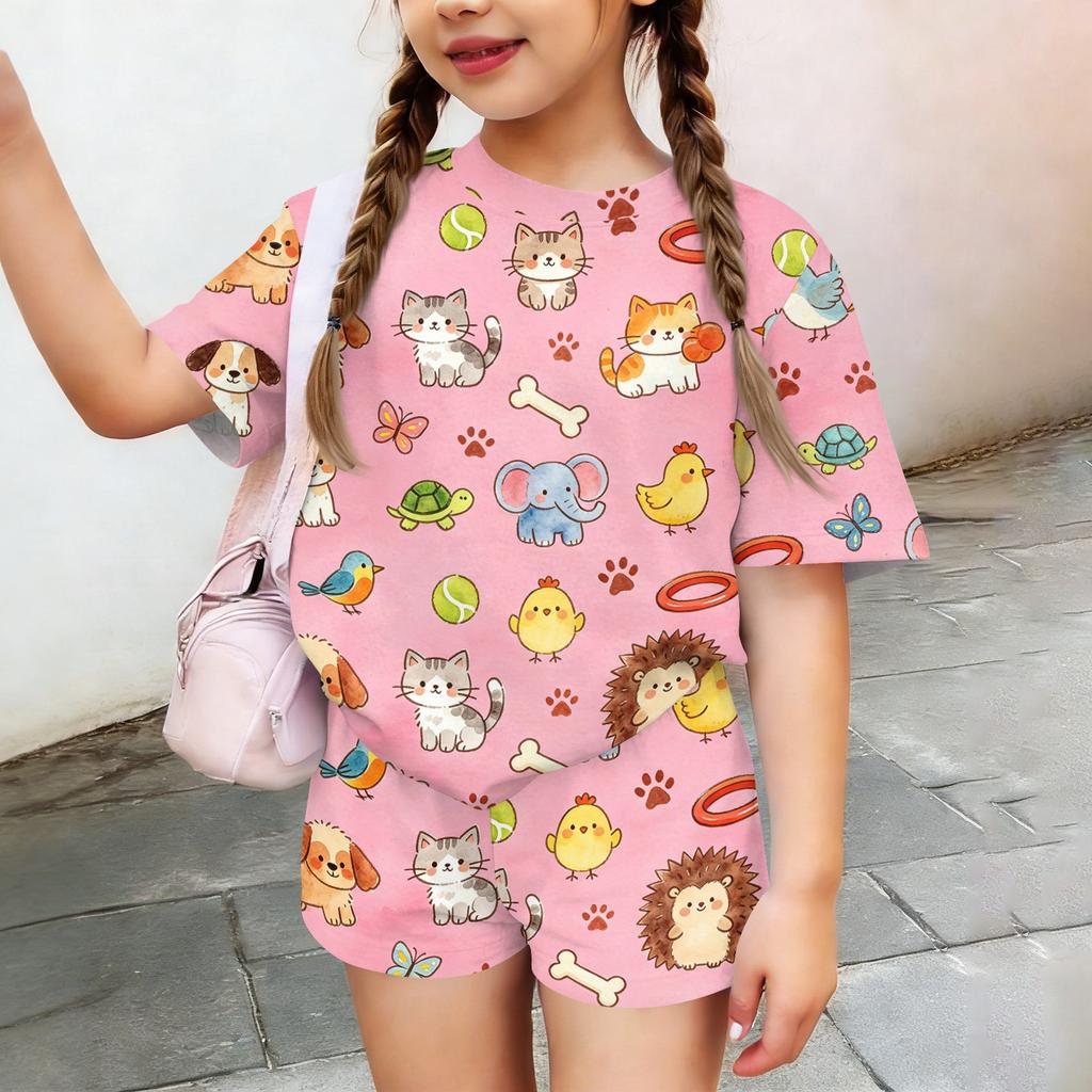 Kids Casual Short Sleeve Top and Shorts Set Animal Print Lightweight Comfortable Summer Outfit for Boys and Girls Soft Fabric