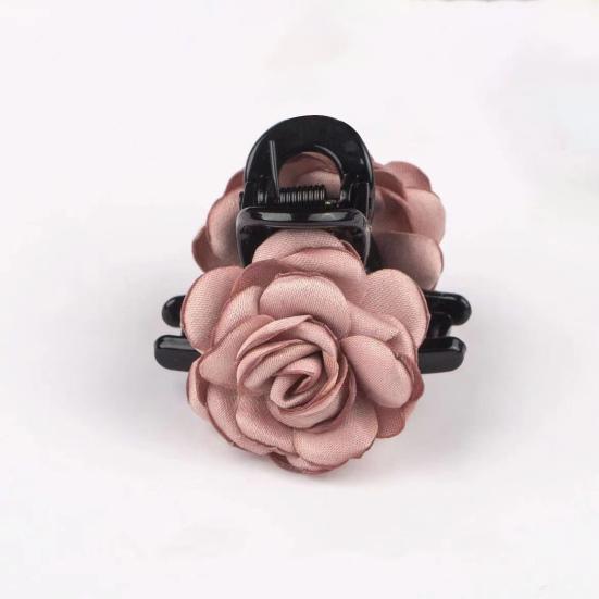 Haarklammer für Damen, doppelseitig, mit Rosenblüten-Dekor, rutschfeste Zähne, Haarspange, Haifisch-Haarspange, Haarschmuck