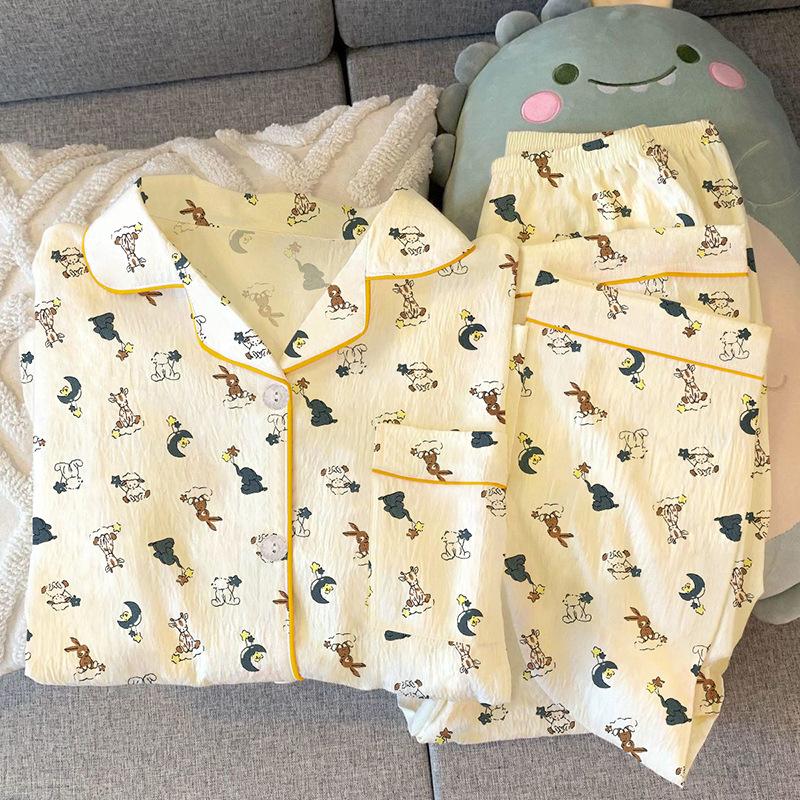 High-Value Japanese Cute Moon Bunny Printed Pajamas Women'S Long-Sleeved Casual Loungewear