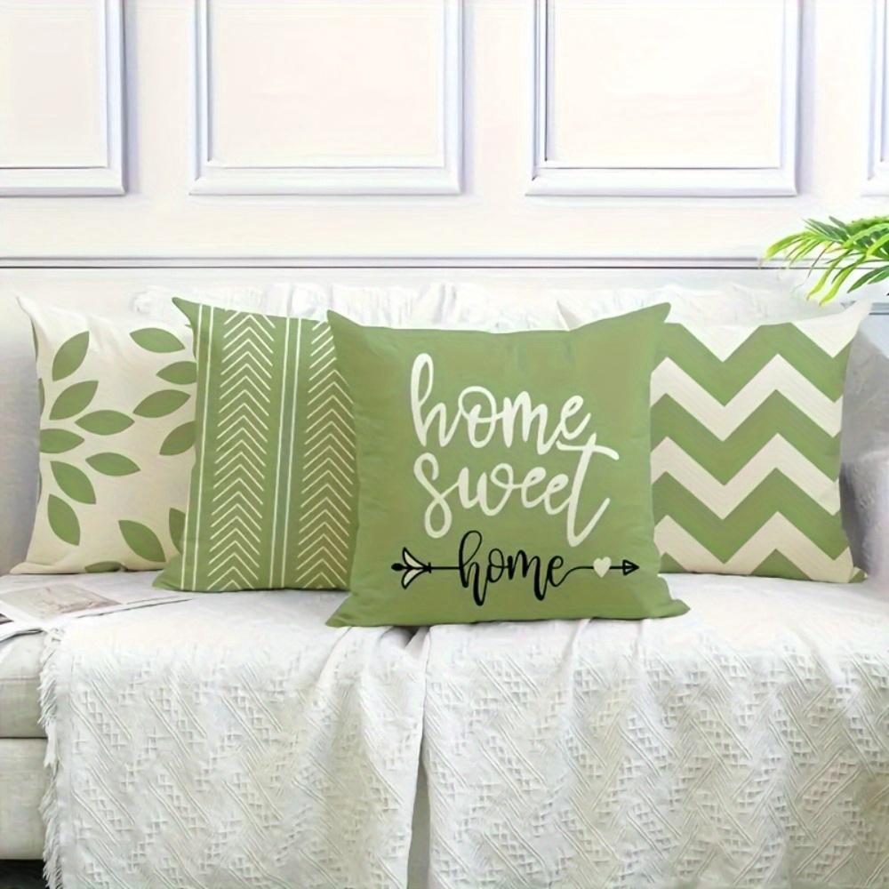 Modern Pillow Covers Zippered Cushion Cases Double-Sided Printed Green Accents For Living Room Bedroom Sofa Home Decor