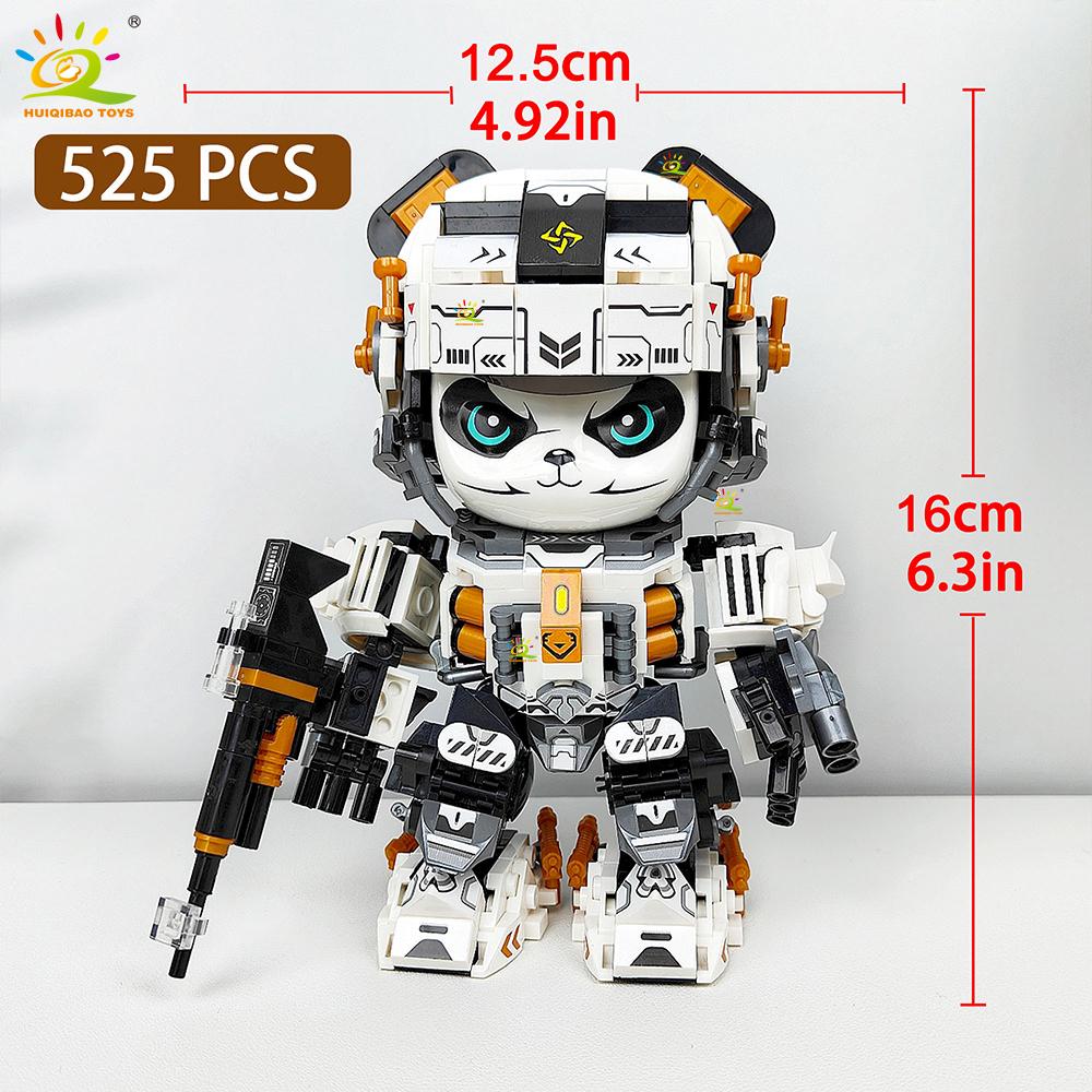 HUIQIBAO 525PCS MOC Panda Mecha Model Building Block Animal Robot Series Brick Construction Toy Children Desk Home Decoration